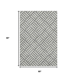 HomeRoots 5' X 8' Charcoal and Ivory Geometric Area Rug - Washable, Stain-Resistant, UV-Protected Elegance! 652343