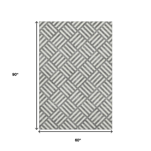 HomeRoots 5' X 8' Charcoal and Ivory Geometric Area Rug - Washable, Stain-Resistant, UV-Protected Elegance! 652343