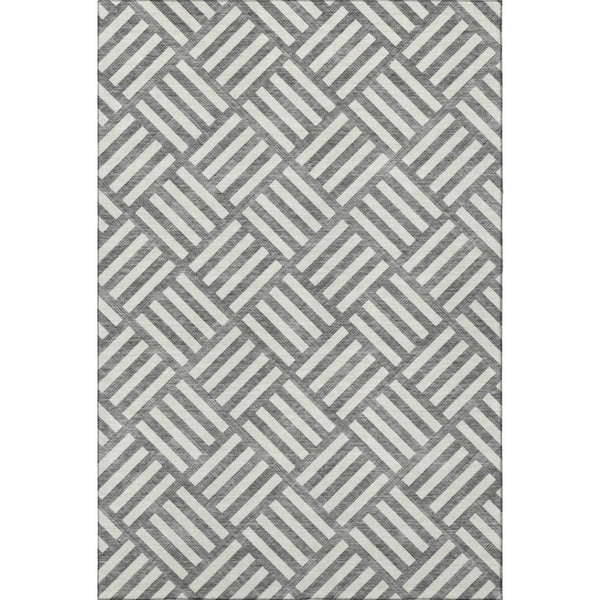 HomeRoots 5' X 8' Charcoal and Ivory Geometric Area Rug - Washable, Stain-Resistant, UV-Protected Elegance! 652343