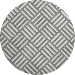 HomeRoots 8' Charcoal and Ivory Geometric Round Rug - Washable, UV Protected, Stylish, Family-Friendly Decor 652344