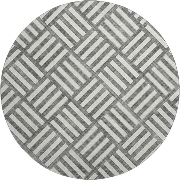 HomeRoots 8' Charcoal and Ivory Geometric Round Rug - Washable, UV Protected, Stylish, Family-Friendly Decor 652344