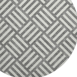 HomeRoots 8' Charcoal and Ivory Geometric Round Rug - Washable, UV Protected, Stylish, Family-Friendly Decor 652344