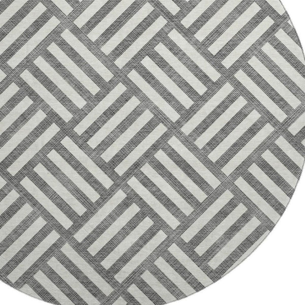 HomeRoots 8' Charcoal and Ivory Geometric Round Rug - Washable, UV Protected, Stylish, Family-Friendly Decor 652344