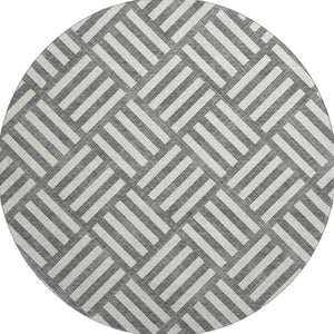 HomeRoots 8' Charcoal and Ivory Geometric Round Rug - Washable, UV Protected, Stylish, Family-Friendly Decor 652344
