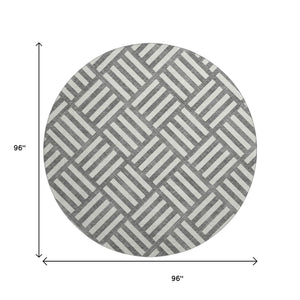 HomeRoots 8' Charcoal and Ivory Geometric Round Rug - Washable, UV Protected, Stylish, Family-Friendly Decor 652344