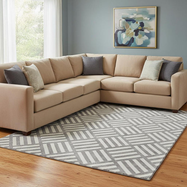 HomeRoots 8' X 10' Charcoal & Ivory Geometric Area Rug - Washable, UV-Protected, Stain-Resistant Design! 652345