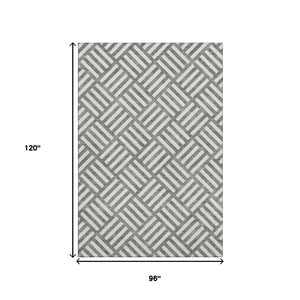 HomeRoots 8' X 10' Charcoal & Ivory Geometric Area Rug - Washable, UV-Protected, Stain-Resistant Design! 652345