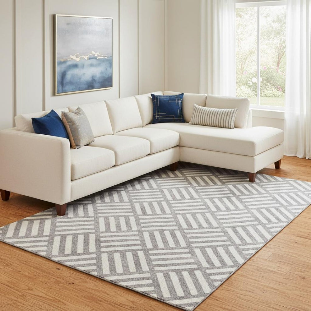 HomeRoots 9' X 12' Charcoal And Ivory Geometric Washable Area Rug - UV Protected, Stain Resistant & Stylish 652346