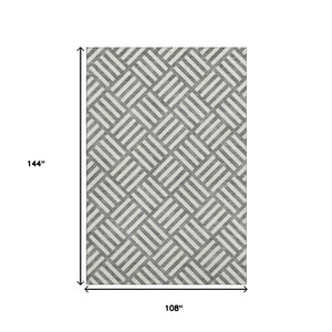 HomeRoots 9' X 12' Charcoal And Ivory Geometric Washable Area Rug - UV Protected, Stain Resistant & Stylish 652346