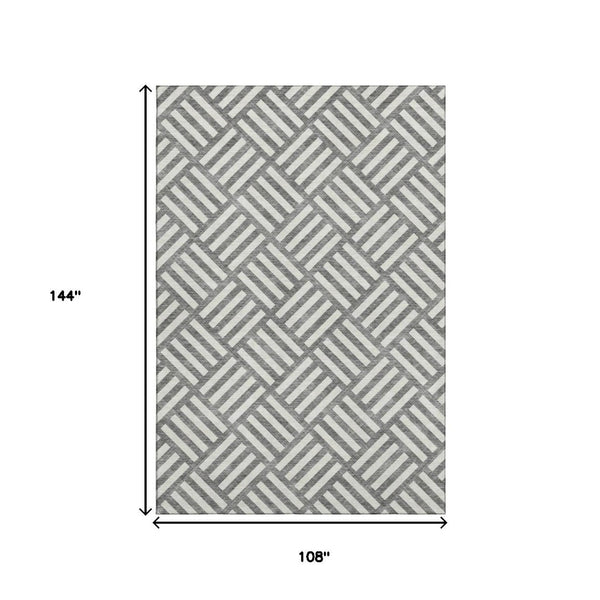 HomeRoots 9' X 12' Charcoal And Ivory Geometric Washable Area Rug - UV Protected, Stain Resistant & Stylish 652346