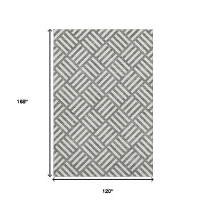 HomeRoots 10' Charcoal and Ivory Geometric Area Rug - Stylish, Washable, UV-Protected for High-Traffic Spaces 652347