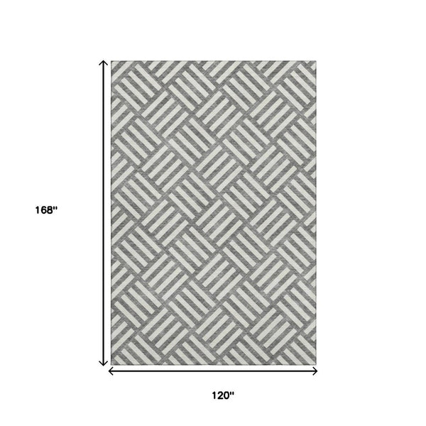 HomeRoots 10' Charcoal and Ivory Geometric Area Rug - Stylish, Washable, UV-Protected for High-Traffic Spaces 652347