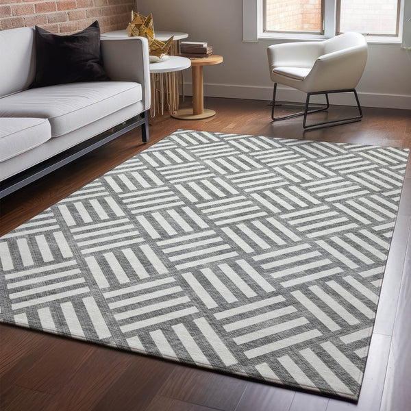 HomeRoots 10' Charcoal and Ivory Geometric Area Rug - Stylish, Washable, UV-Protected for High-Traffic Spaces 652347