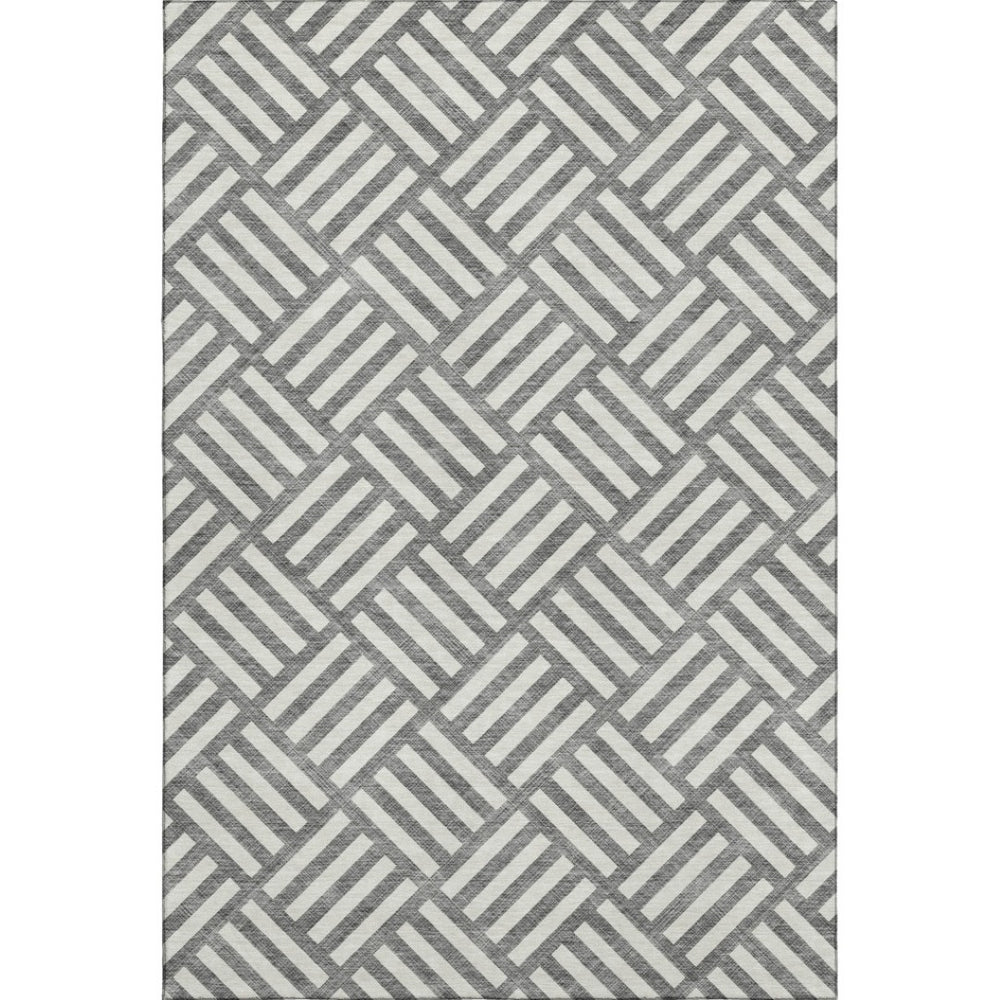 HomeRoots 10' Charcoal and Ivory Geometric Area Rug - Stylish, Washable, UV-Protected for High-Traffic Spaces 652347