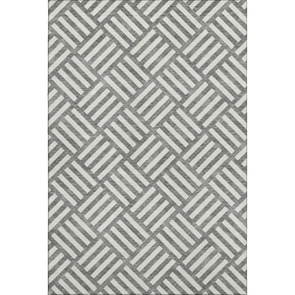 HomeRoots 10' Charcoal and Ivory Geometric Area Rug - Stylish, Washable, UV-Protected for High-Traffic Spaces 652347