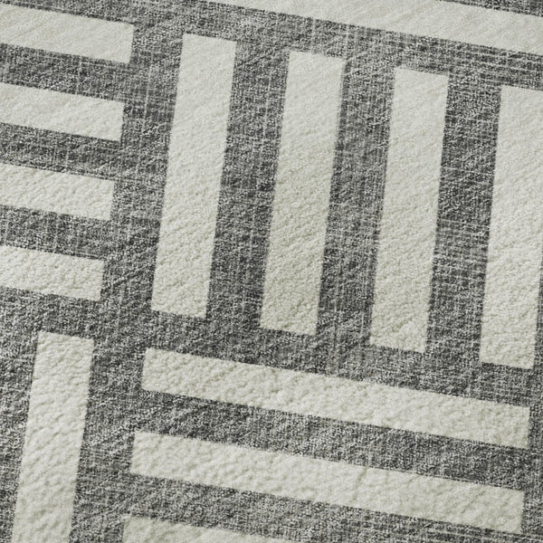 HomeRoots 10' Charcoal and Ivory Geometric Area Rug - Stylish, Washable, UV-Protected for High-Traffic Spaces 652347
