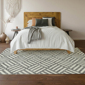 HomeRoots 10' Charcoal and Ivory Geometric Area Rug - Stylish, Washable, UV-Protected for High-Traffic Spaces 652347