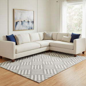 HomeRoots 10' Charcoal and Ivory Geometric Area Rug - Stylish, Washable, UV-Protected for High-Traffic Spaces 652347