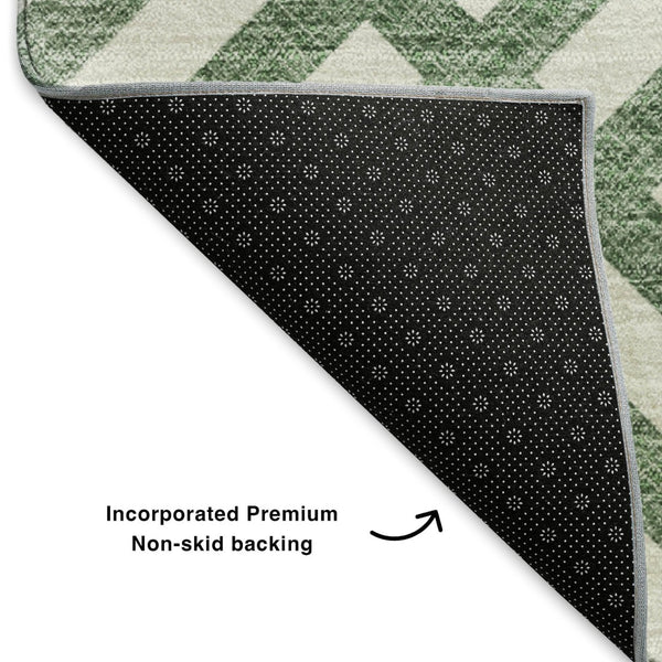 HomeRoots 5' X 8' Geometric Area Rug in Green & Ivory - Washable, UV Protected, Soft & Durable for High-Traffic Areas 652349