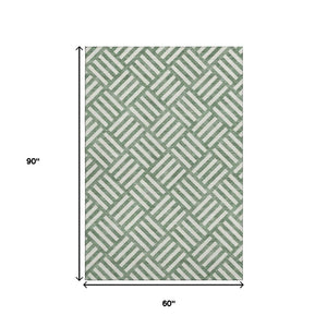 HomeRoots 5' X 8' Geometric Area Rug in Green & Ivory - Washable, UV Protected, Soft & Durable for High-Traffic Areas 652349
