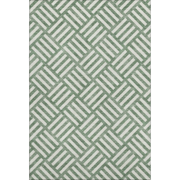 HomeRoots 8' X 10' Green and Ivory Geometric Area Rug – Washable, Stain-Resistant, UV Protected for Busy Homes 652351