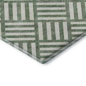 HomeRoots 8' X 10' Green and Ivory Geometric Area Rug – Washable, Stain-Resistant, UV Protected for Busy Homes 652351