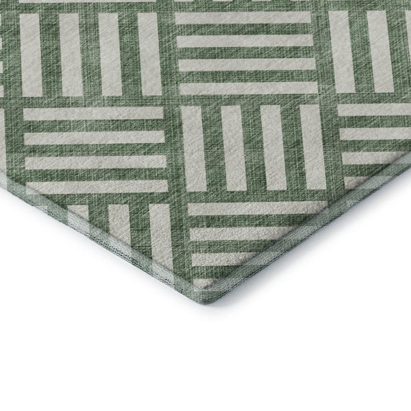HomeRoots 8' X 10' Green and Ivory Geometric Area Rug – Washable, Stain-Resistant, UV Protected for Busy Homes 652351