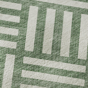 HomeRoots 8' X 10' Green and Ivory Geometric Area Rug – Washable, Stain-Resistant, UV Protected for Busy Homes 652351
