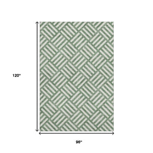 HomeRoots 8' X 10' Green and Ivory Geometric Area Rug – Washable, Stain-Resistant, UV Protected for Busy Homes 652351