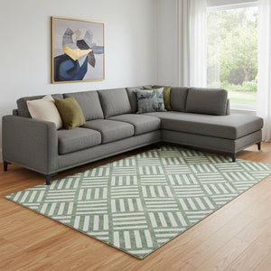 HomeRoots 8' X 10' Green and Ivory Geometric Area Rug – Washable, Stain-Resistant, UV Protected for Busy Homes 652351