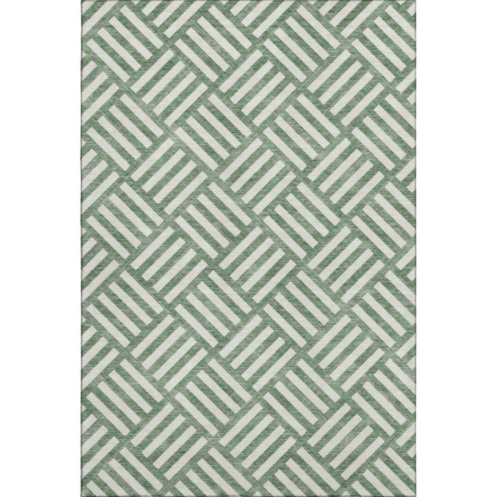 HomeRoots 9' X 12' Green and Ivory Geometric Area Rug - Washable, UV-Protected, Durable for High Traffic Areas 652352