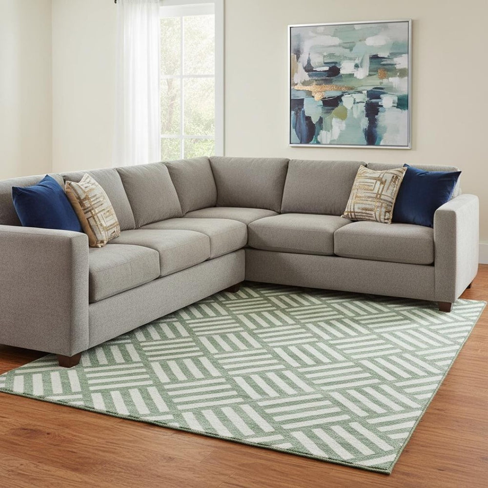 HomeRoots 9' X 12' Green and Ivory Geometric Area Rug - Washable, UV-Protected, Durable for High Traffic Areas 652352
