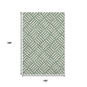 HomeRoots 10' X 14' Geometric Area Rug in Green & Ivory - Durable, Washable, Stain Resistant with UV Protection 652353