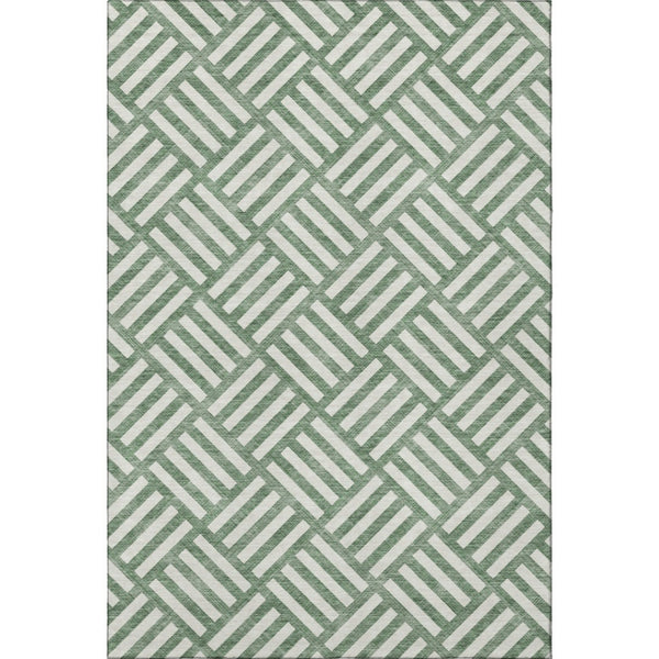 HomeRoots 10' X 14' Geometric Area Rug in Green & Ivory - Durable, Washable, Stain Resistant with UV Protection 652353