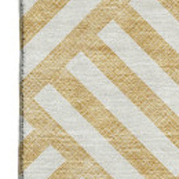 HomeRoots 8' X 10' Gold and Ivory Geometric Area Rug - Washable, Stain Resistant, UV Protected for Modern Homes 652357