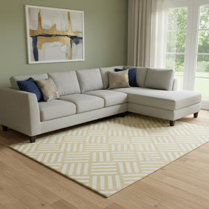 HomeRoots 8' X 10' Gold and Ivory Geometric Area Rug - Washable, Stain Resistant, UV Protected for Modern Homes 652357