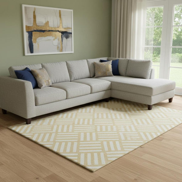 HomeRoots 8' X 10' Gold and Ivory Geometric Area Rug - Washable, Stain Resistant, UV Protected for Modern Homes 652357