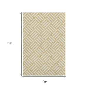HomeRoots 8' X 10' Gold and Ivory Geometric Area Rug - Washable, Stain Resistant, UV Protected for Modern Homes 652357