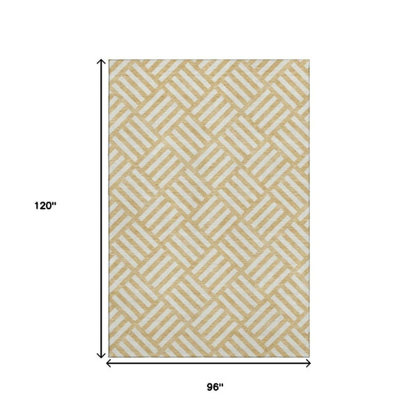 HomeRoots 8' X 10' Gold and Ivory Geometric Area Rug - Washable, Stain Resistant, UV Protected for Modern Homes 652357