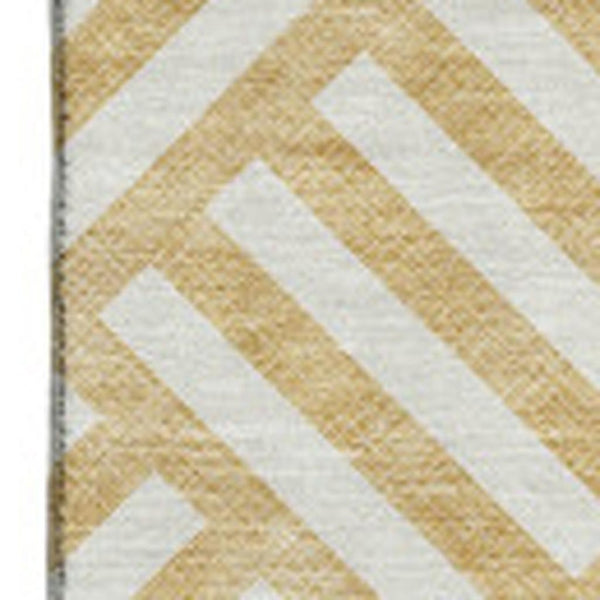 HomeRoots 9' X 12' Gold and Ivory Geometric Washable Area Rug – Stylish, Durable, Stain-Resistant with UV Protection 652358