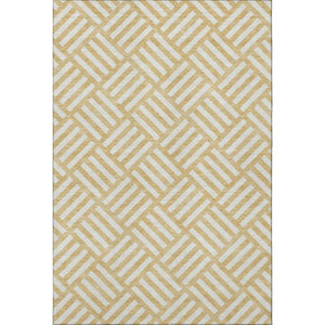 HomeRoots 9' X 12' Gold and Ivory Geometric Washable Area Rug – Stylish, Durable, Stain-Resistant with UV Protection 652358