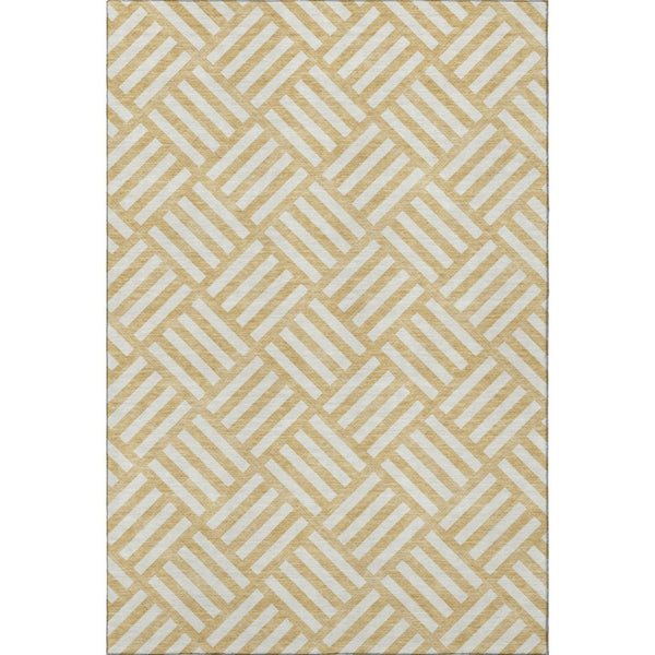 HomeRoots 9' X 12' Gold and Ivory Geometric Washable Area Rug – Stylish, Durable, Stain-Resistant with UV Protection 652358