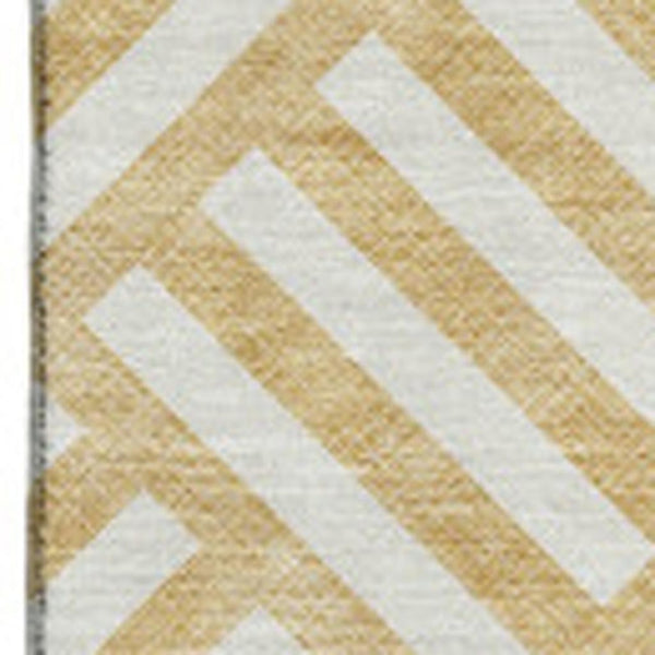 HomeRoots 9' X 12' Gold and Ivory Geometric Washable Area Rug – Stylish, Durable, Stain-Resistant with UV Protection 652358