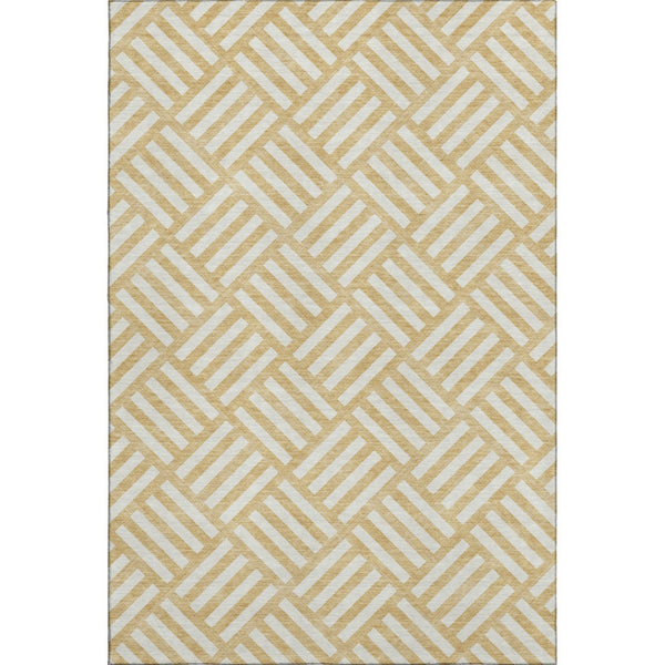 HomeRoots 10' X 14' Gold & Ivory Geometric Washable Area Rug - Stylish, Durable, UV-Protected for Active Homes 652359