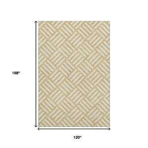 HomeRoots 10' X 14' Gold & Ivory Geometric Washable Area Rug - Stylish, Durable, UV-Protected for Active Homes 652359