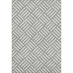 HomeRoots 5' X 8' Gray and Ivory Washable Geometric Area Rug with UV Protection for High-Traffic Spaces 652361