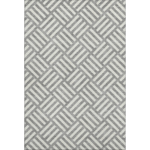 HomeRoots 5' X 8' Gray and Ivory Washable Geometric Area Rug with UV Protection for High-Traffic Spaces 652361