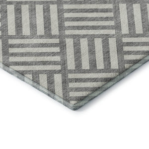 HomeRoots 5' X 8' Gray and Ivory Washable Geometric Area Rug with UV Protection for High-Traffic Spaces 652361