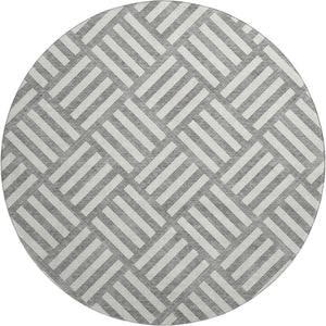 HomeRoots 8' Gray and Ivory Geometric Washable Round Rug - Stylish, Durable, Stain Resistant with UV Protection 652362
