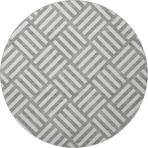 HomeRoots 8' Gray and Ivory Geometric Washable Round Rug - Stylish, Durable, Stain Resistant with UV Protection 652362